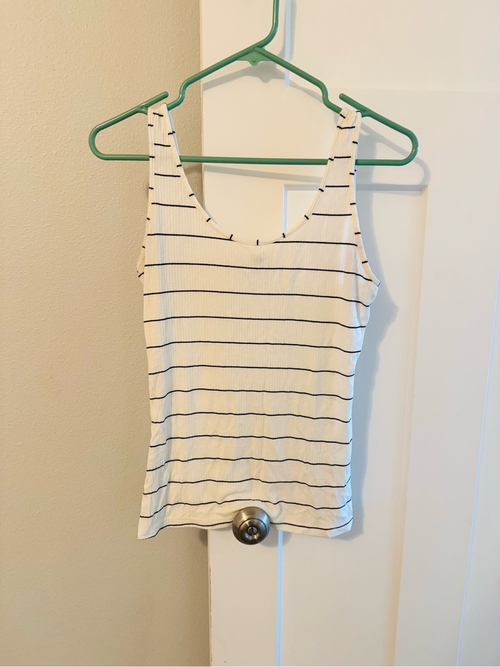 BKE Cream Tank with Thin Black Stripes